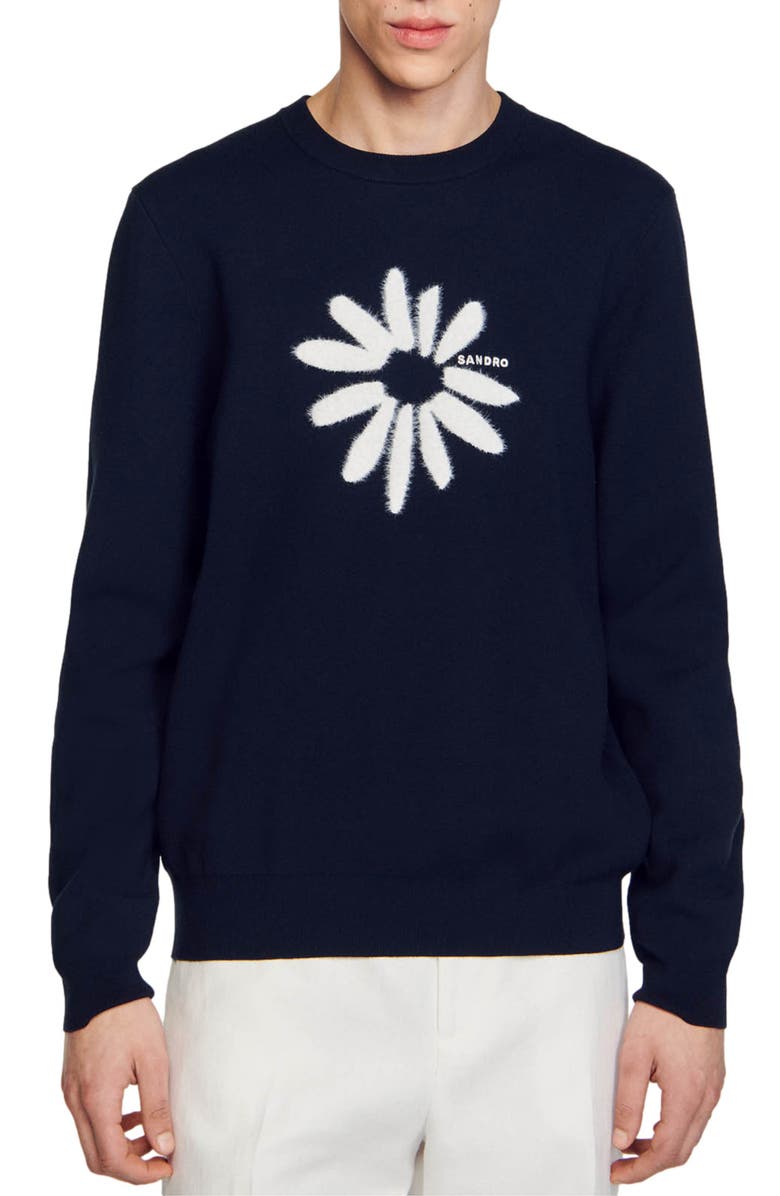 SANDRO Fuzzy Flower Sweater, Main, color, 