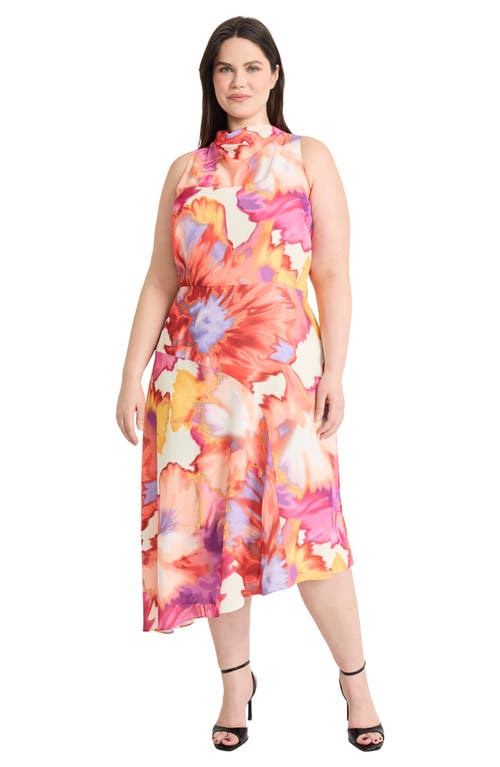 Maggy London Watercolor Asymmetric Midi Dress