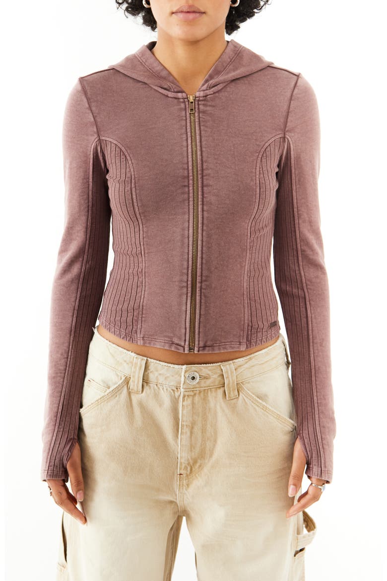Panelled Zip-Up Hoodie, Main, color, BROWN