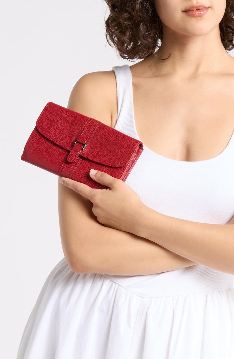 Longchamp Buckle Leather Wallet, Alternate, color, Vermillion