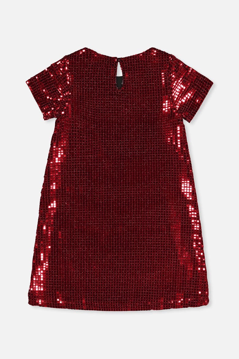 Short Sleeve Lurex Jersey Polyknit A-Line Dress, Alternate, color, Rouge