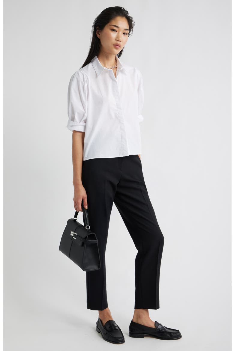 Crop Puff Sleeve Cotton Button-Up Shirt, Alternate, color, WHITE