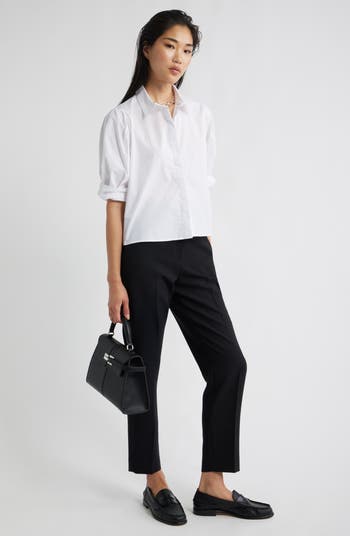 Crop Puff Sleeve Cotton Button-Up Shirt