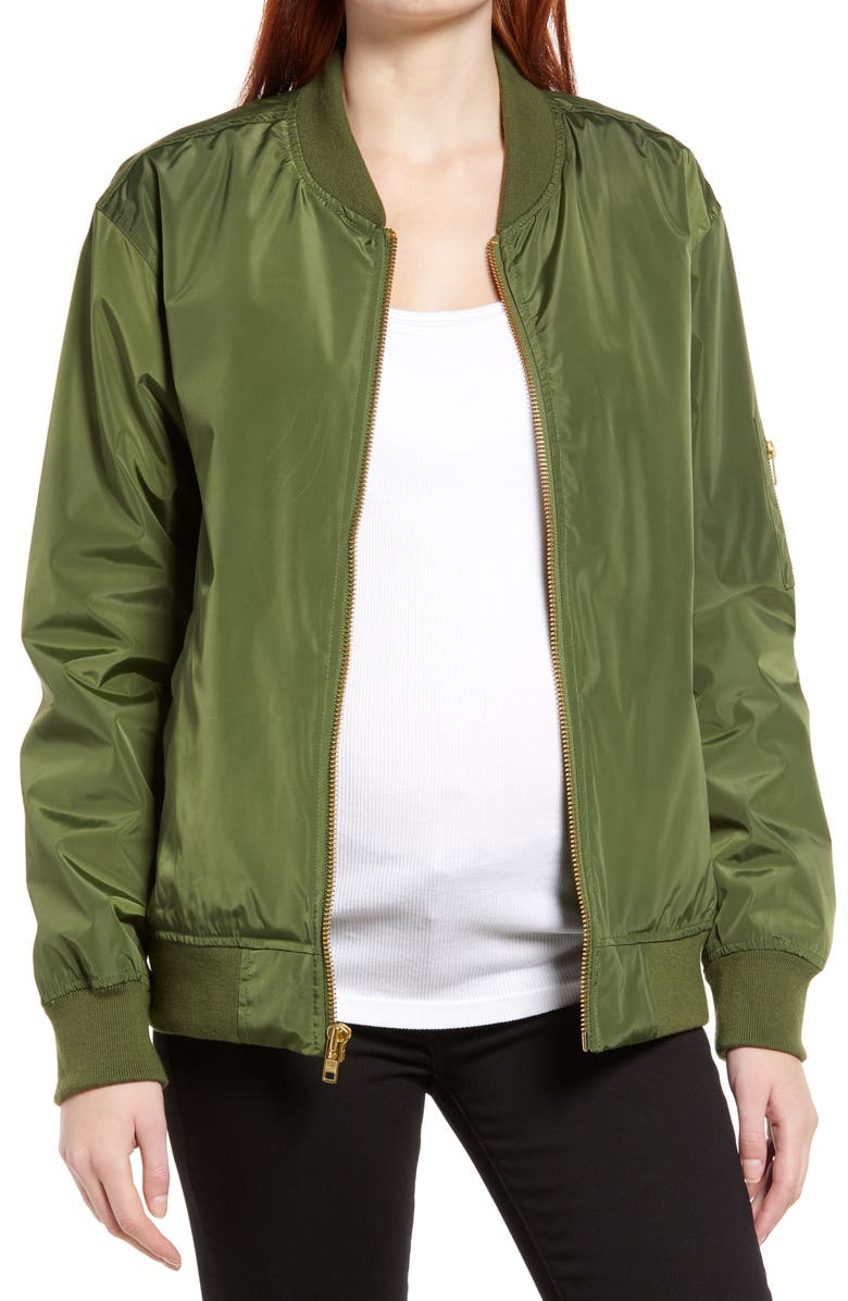 Bun Maternity Mama Recycled Polyester Maternity Bomber Jacket, Main, color, 