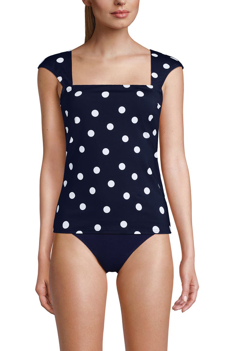 D-Cup Square Neck Underwire Tankini Top, Alternate, color, Deep Sea Navy Polka Dot