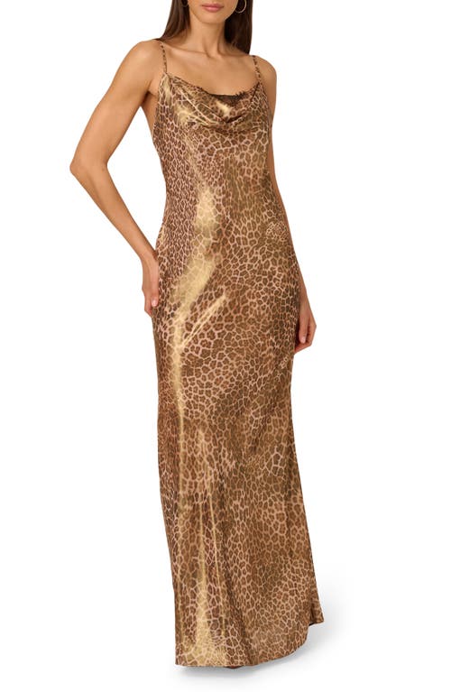 Adrianna Papell Foiled Leopard Print Chiffon A-line Dress In Brown