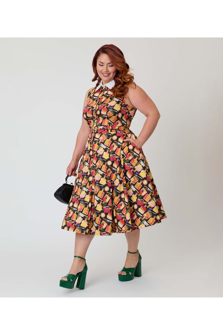 Plus Size Sleeveless Darlene Dress, Alternate, color, Black Charcuterie Print
