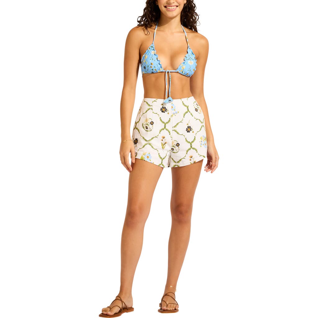Seafolly Print Linen Blend Cover-up Shorts In Neutral