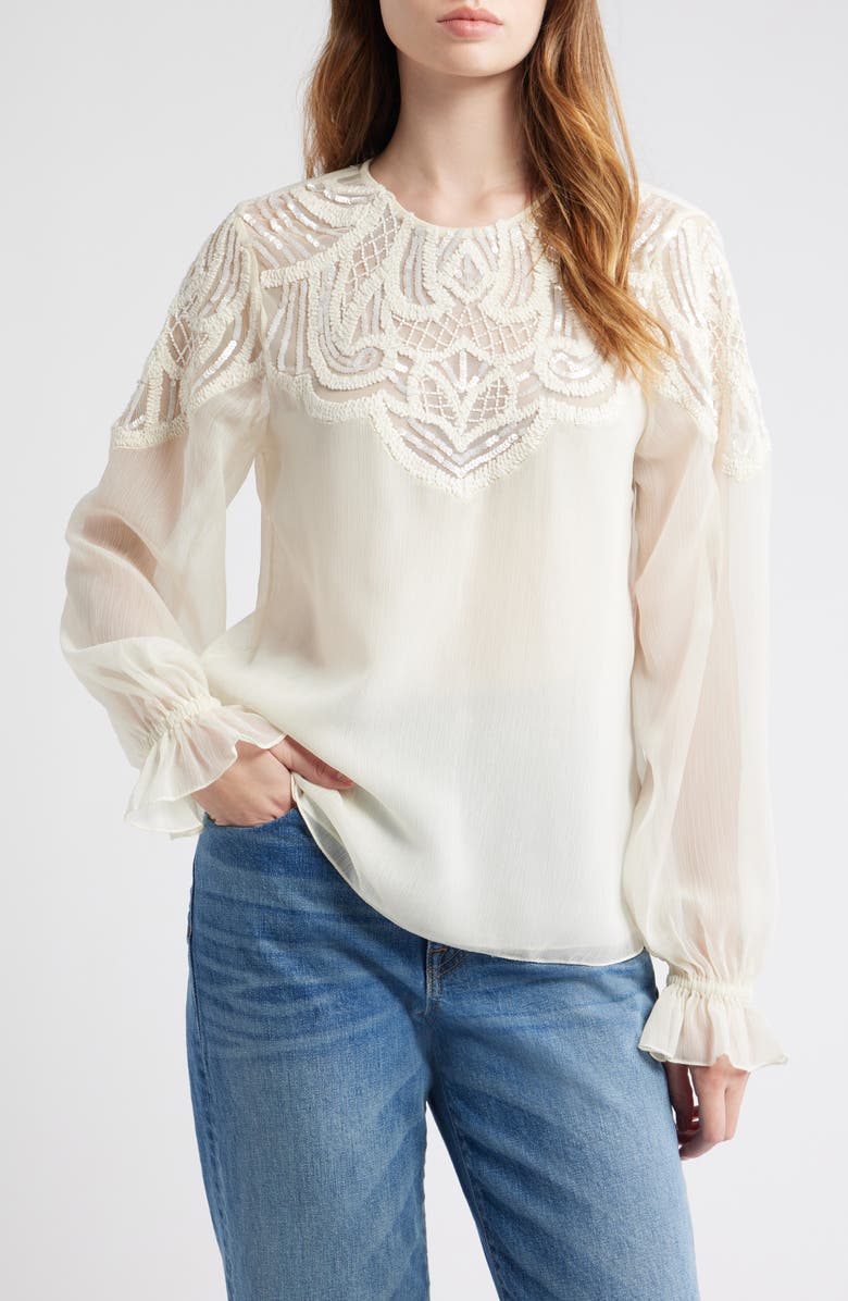 Lipsy Artwork Embellished Top, Main, color, Cream