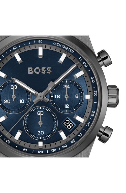 Hugo Boss Men's Candor Quartz Chronograph Ionic Plated Gray Stainless-steel Watch, 41mm In Blue