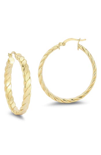 Chloe & Madison Chloe And Madison 14k Over Silver Medium Flattened Twist Hoops In Gold