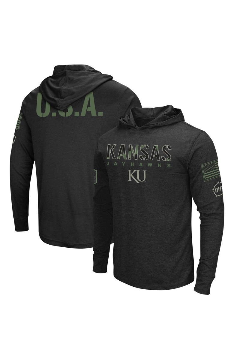 COLOSSEUM Men's Colosseum Black Kansas Jayhawks Big & Tall OHT Military Appreciation Tango Long Sleeve Hoodie T-Shirt, Main, color, Black