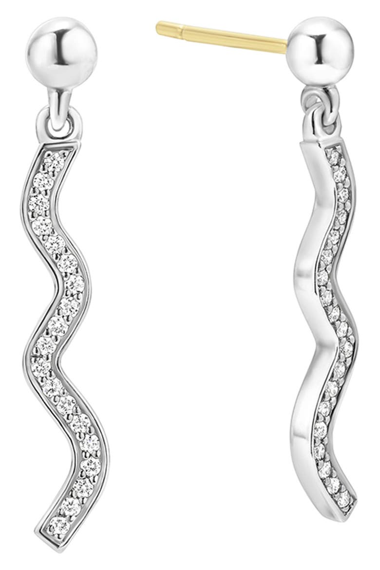 Caviar Spark Diamond Wave Drop Earrings, Alternate, color, SILVER