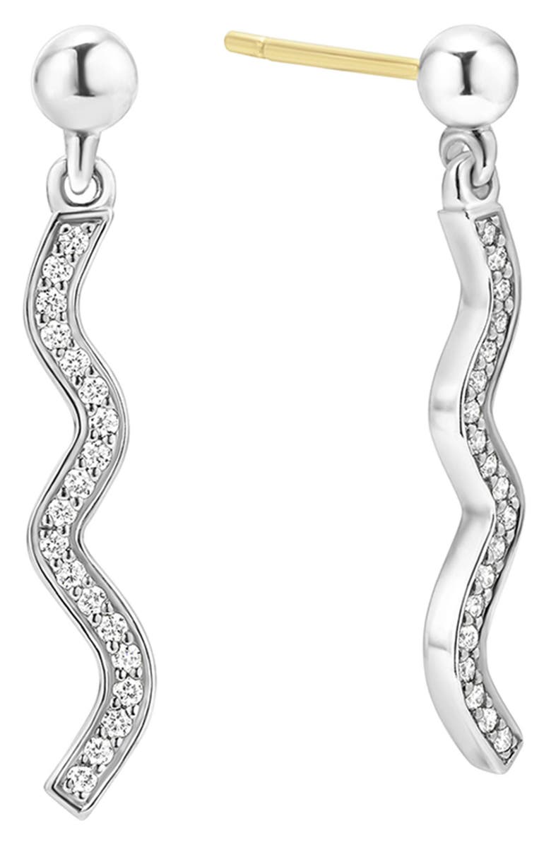 LAGOS Caviar Spark Diamond Wave Drop Earrings, Alternate, color, Silver