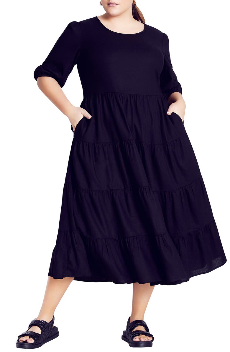 City Chic Contempo Linen & Cotton Midi Dress, Main, color,