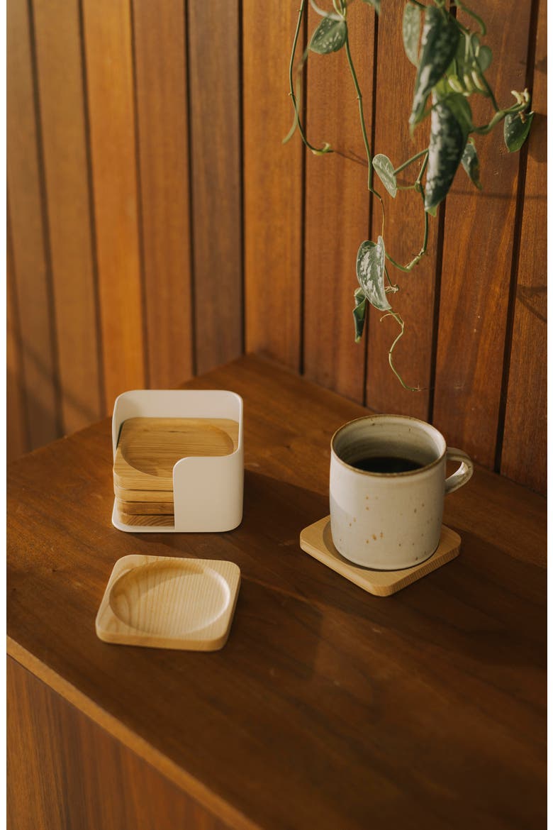 Contour Set of 6 Wood Coasters, Alternate, color, WHITE