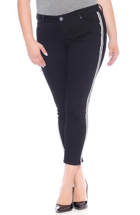Double Stripe Ankle Skinny Jeans (Plus Size)