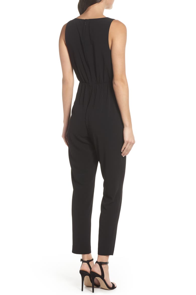 Asymmetrical Pleat Jumpsuit (Nordstrom Exclusive), Alternate, color, BLACK