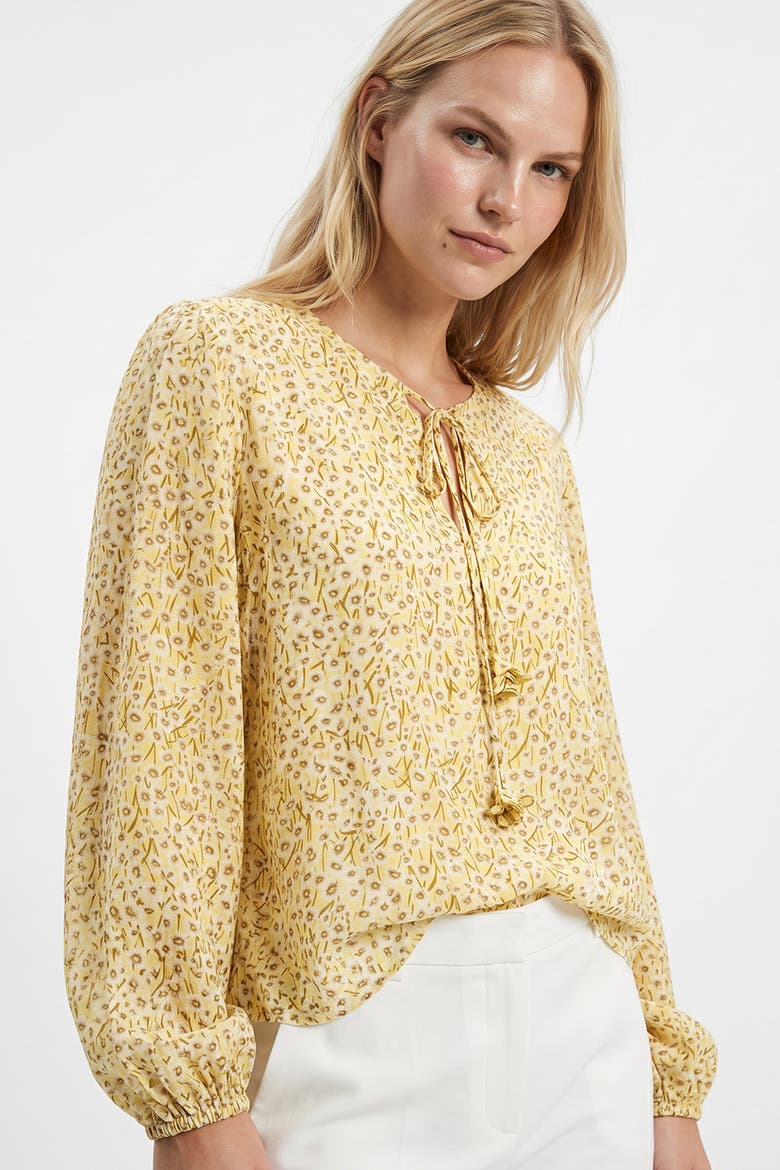 Florenz Crew Neck Tie Front Patterned Blouse, Alternate, color, Multi Color
