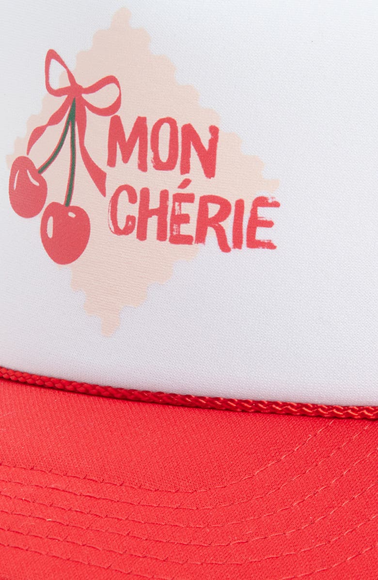 Friday Feelin’ Mon Cherie Trucker Hat, Alternate, color, Red Split
