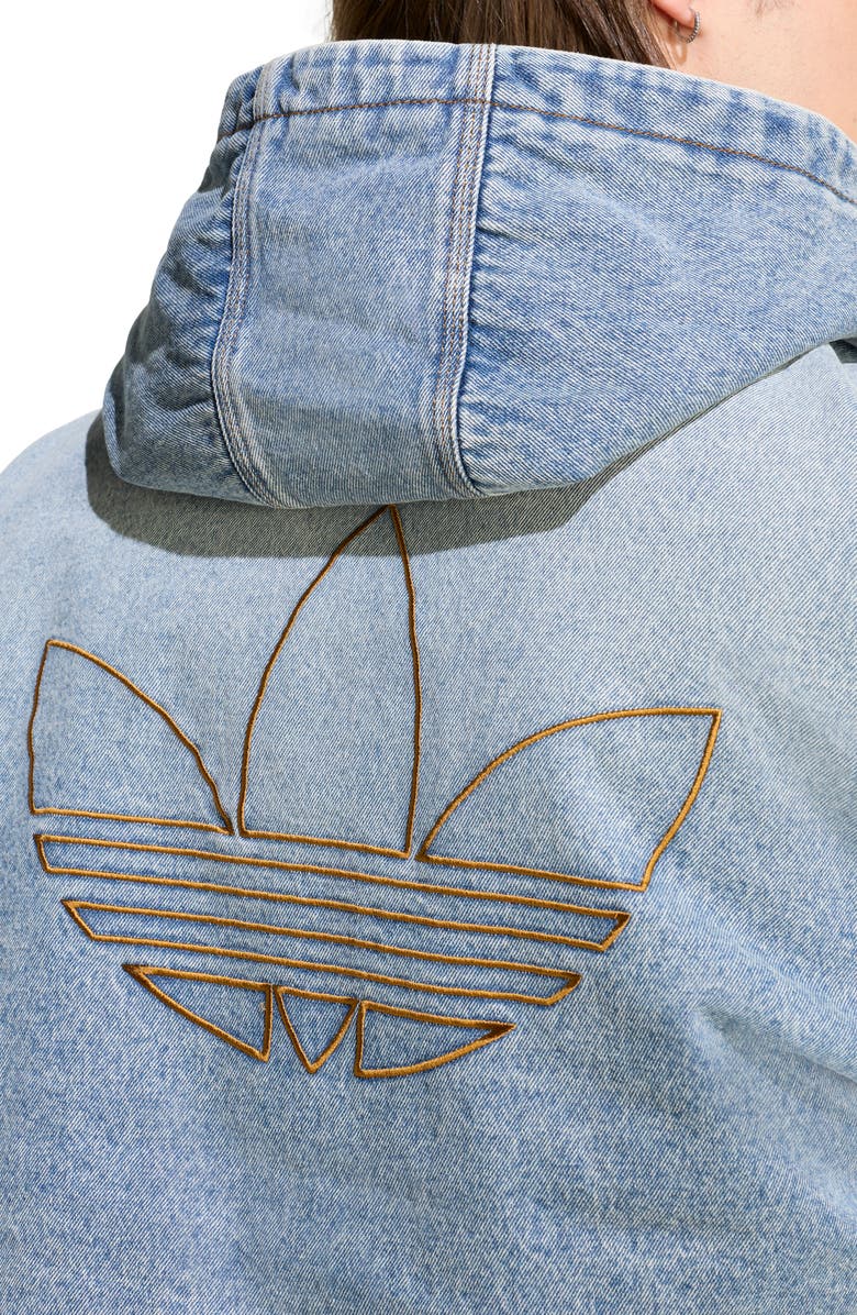 adidas Denim Hooded Bomber Jacket, Alternate, color, Indigo Denim