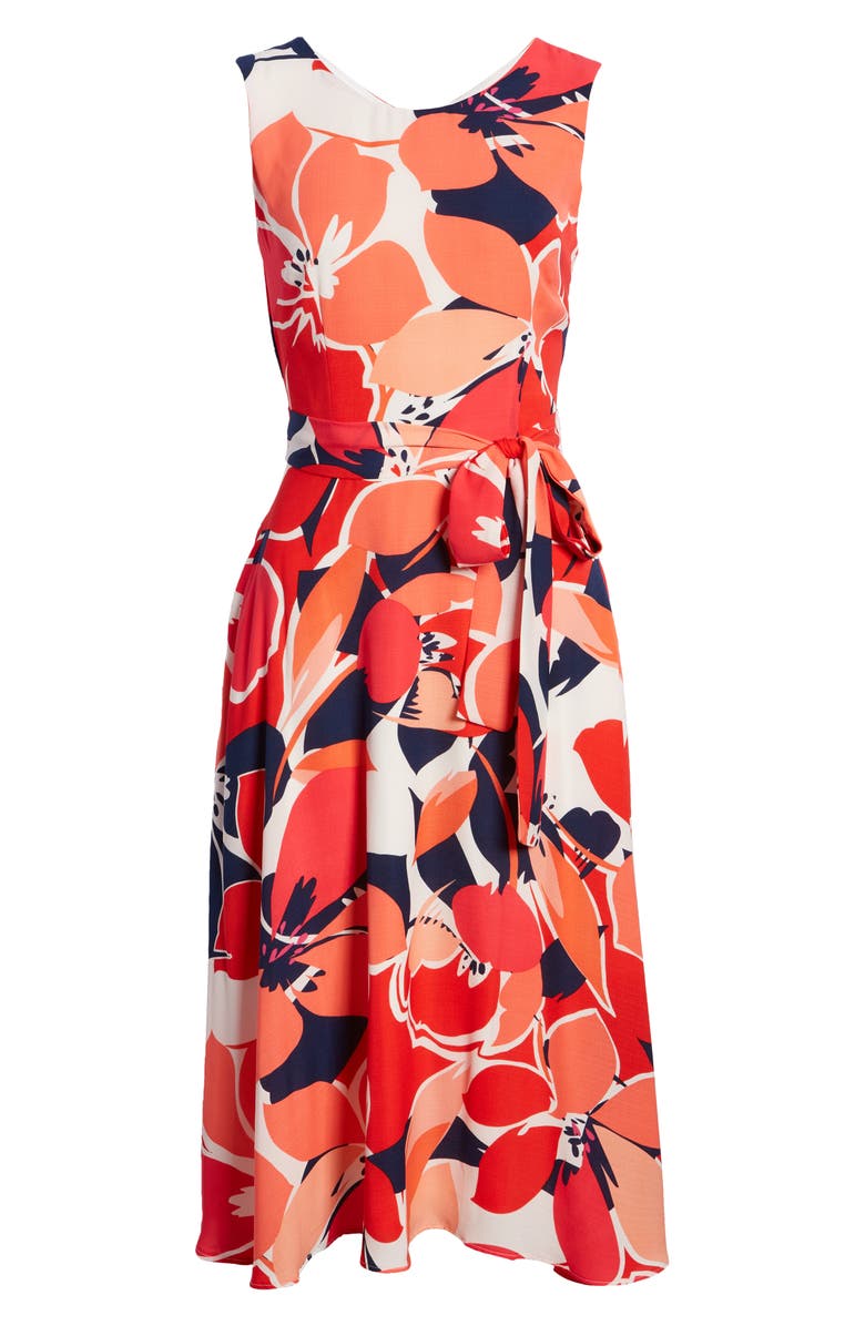 Donna Ricco Floral Belted Fit & Flare Midi Dress, Alternate, color, 
