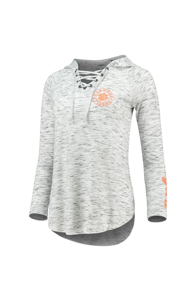 PRESSBOX Women's Pressbox Gray Clemson Tigers Space Dye Lace-Up V-Neck Long Sleeve T-Shirt, Alternate, color,