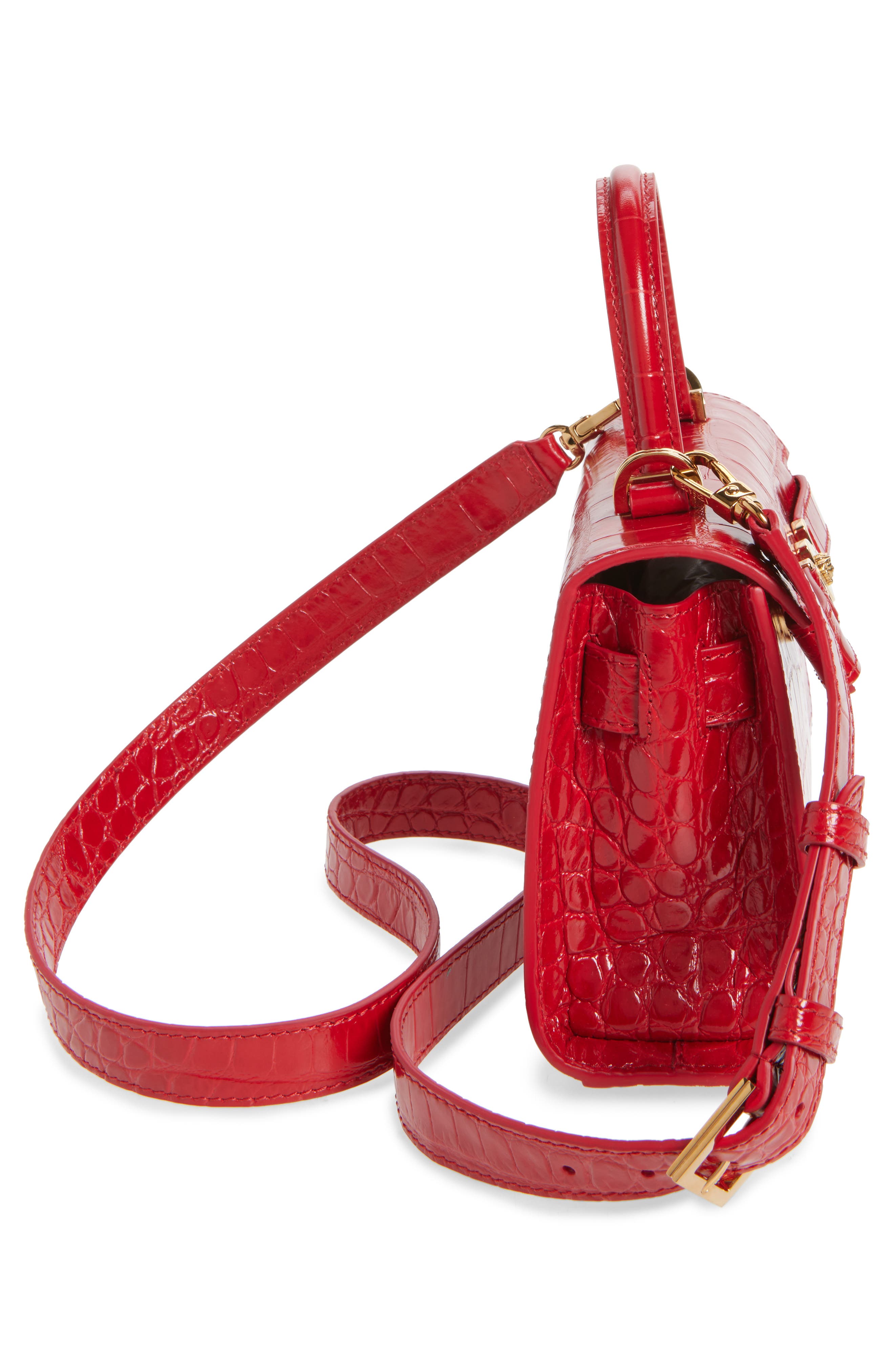 Versace Small Medusa '95 Croc Embossed Leather Top Handle Bag, Alternate, color, 