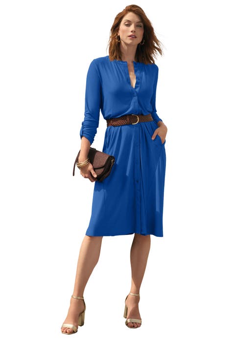 ¾ Sleeve A-Line Shirt Dress (Plus)
