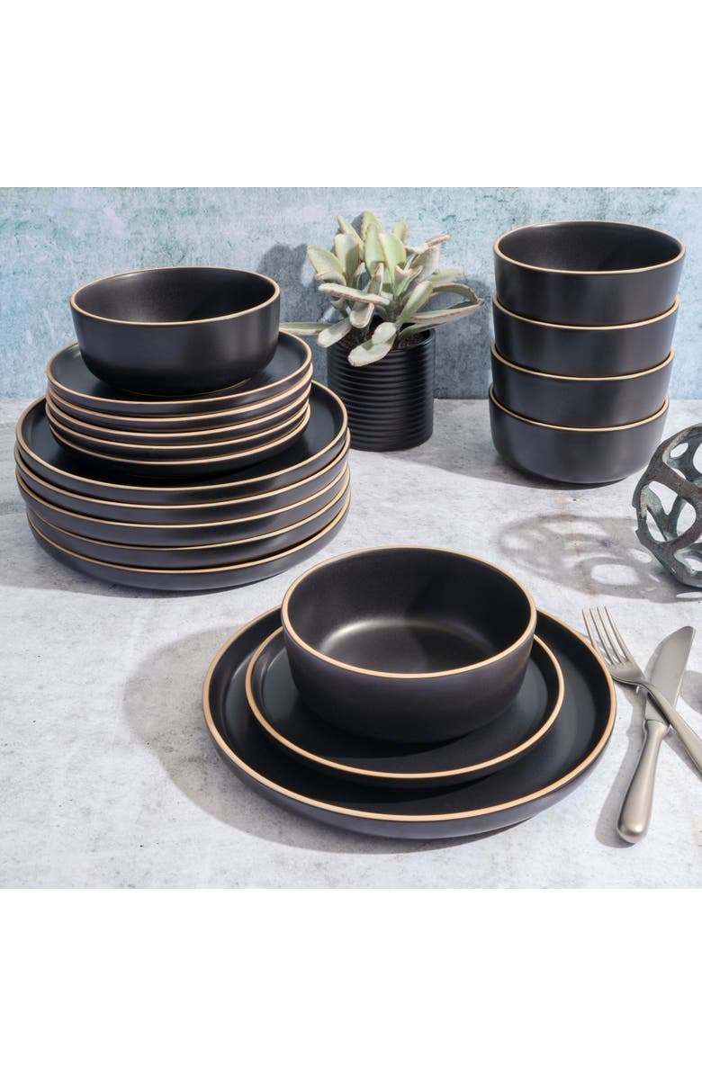 Gibson Home Zuma 18 Piece Dinnerware Set, Alternate, color, Black