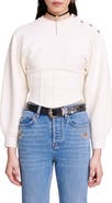 maje Crop Lantern Sleeve Corset Detail Sweater
