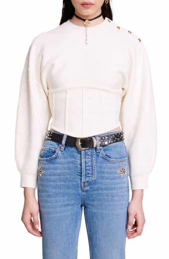 Crop Lantern Sleeve Corset Detail Sweater