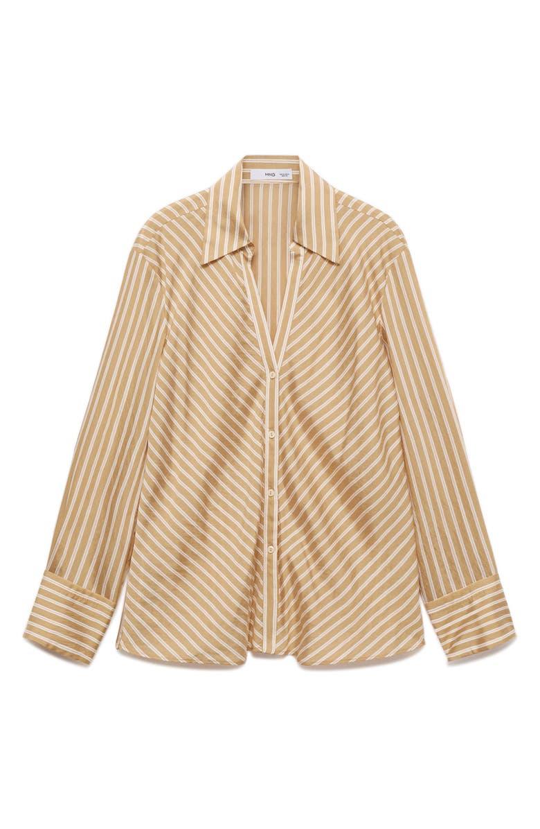 MANGO Flowy Directional Stripe Button-Up Shirt, Alternate, color, 