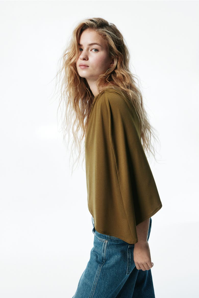 Cape-detail Top, Alternate, color, Dark khaki green