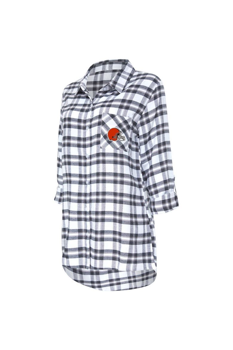 Women's Concepts Sport Charcoal Cleveland Browns Sienna Plaid Full-Button Long Sleeve Nightshirt, Alternate, color, Charcoal