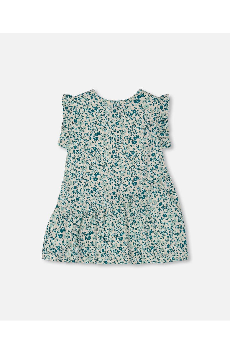 Deux par Deux Baby Girl's Printed Organic Cotton Tunic Top Small Turquoise Flowers, Alternate, color,