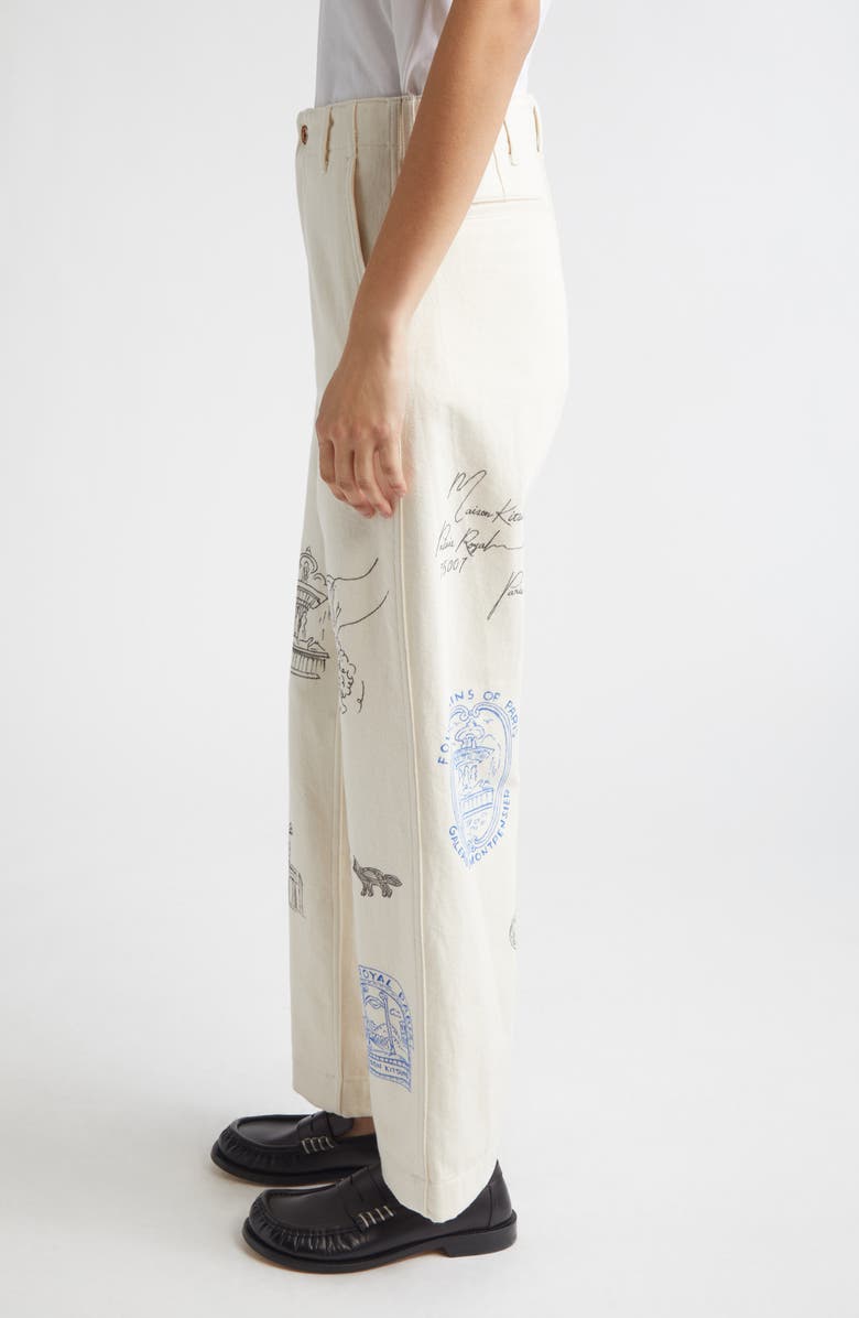 KURO x Maison Kitsuné Hand Painted Postcard Straight Leg Jeans, Alternate, color, Off White