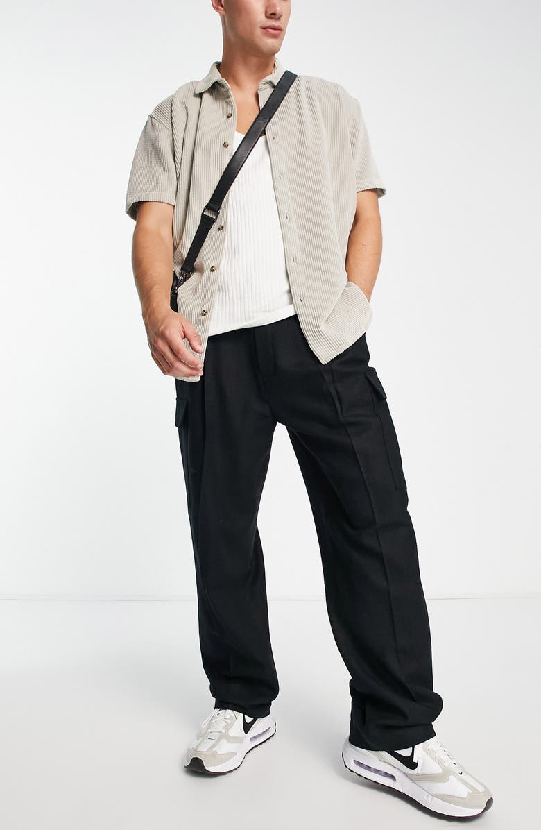 Topman Wide Leg Cargo Pants, Alternate, color, 