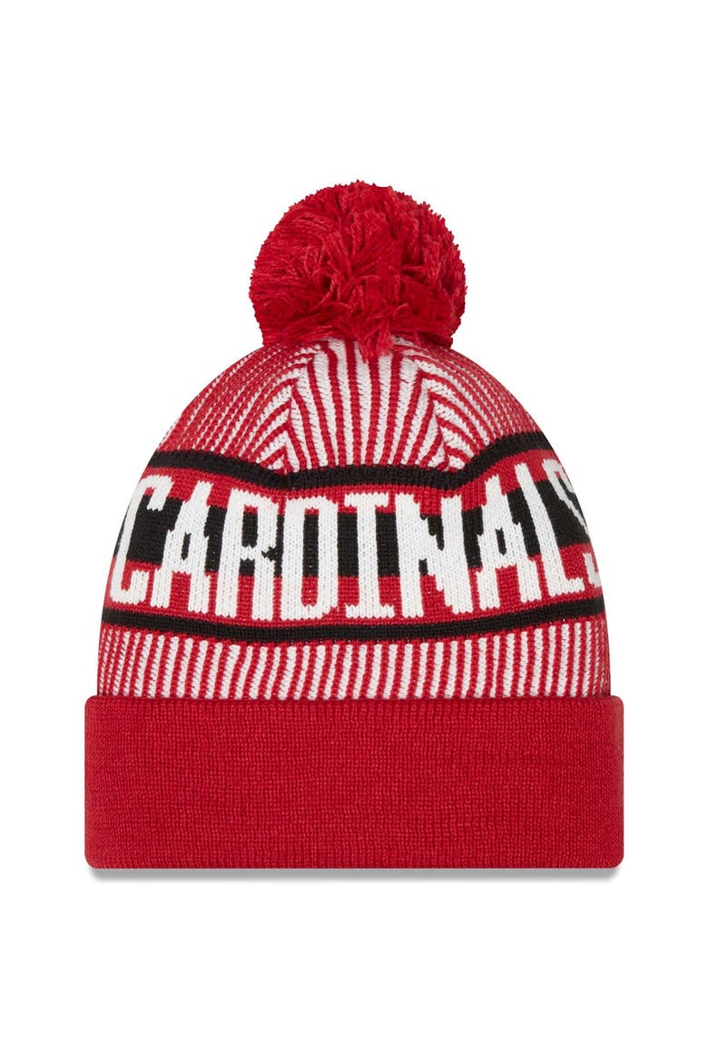 Men's New Era Cardinal Arizona Cardinals Striped Cuffed Knit Hat with Pom, Alternate, color, Cardinal