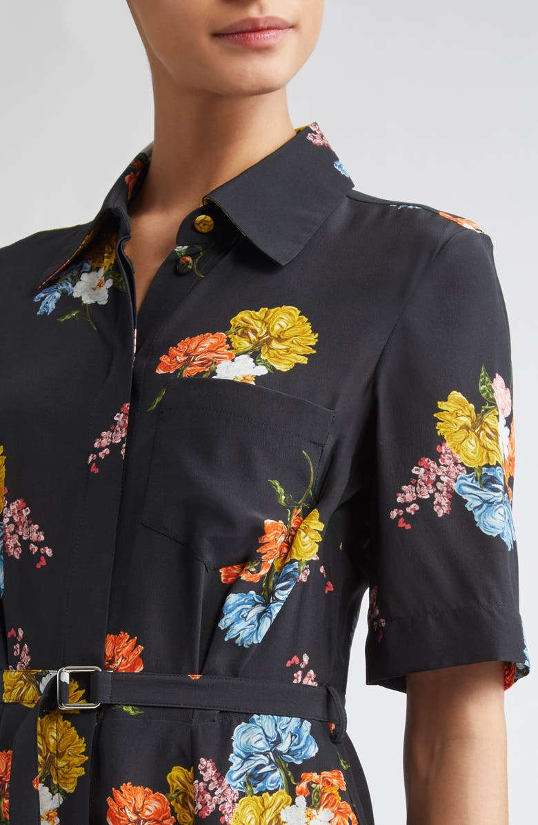 Emilia Wickstead Rubie Belted Cotton Poplin Shirtdress, Alternate, color, Retro Bouquet On Black