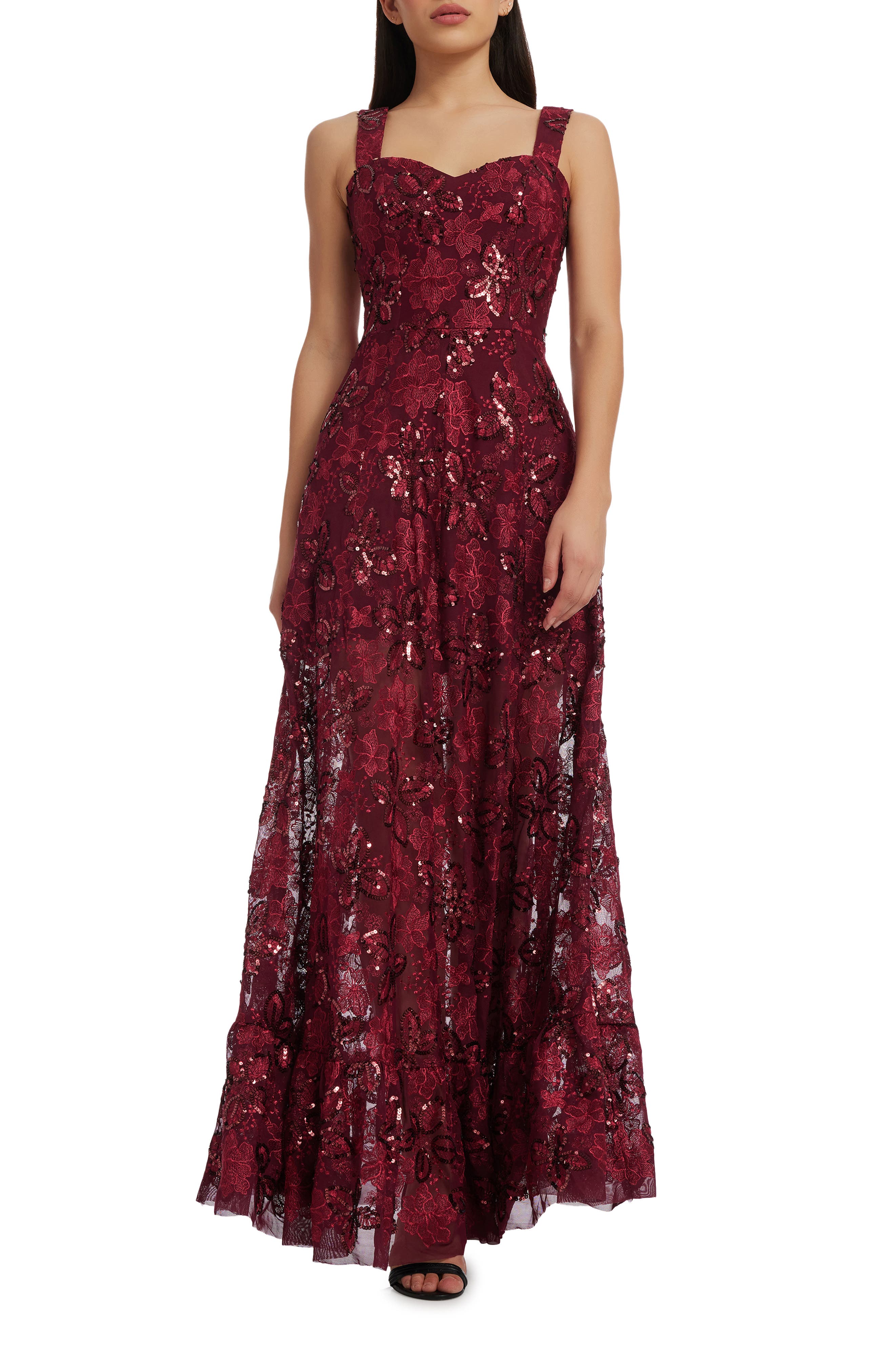 Dress the Population Anabel Floral Sequin Fit & Flare Gown in Port 