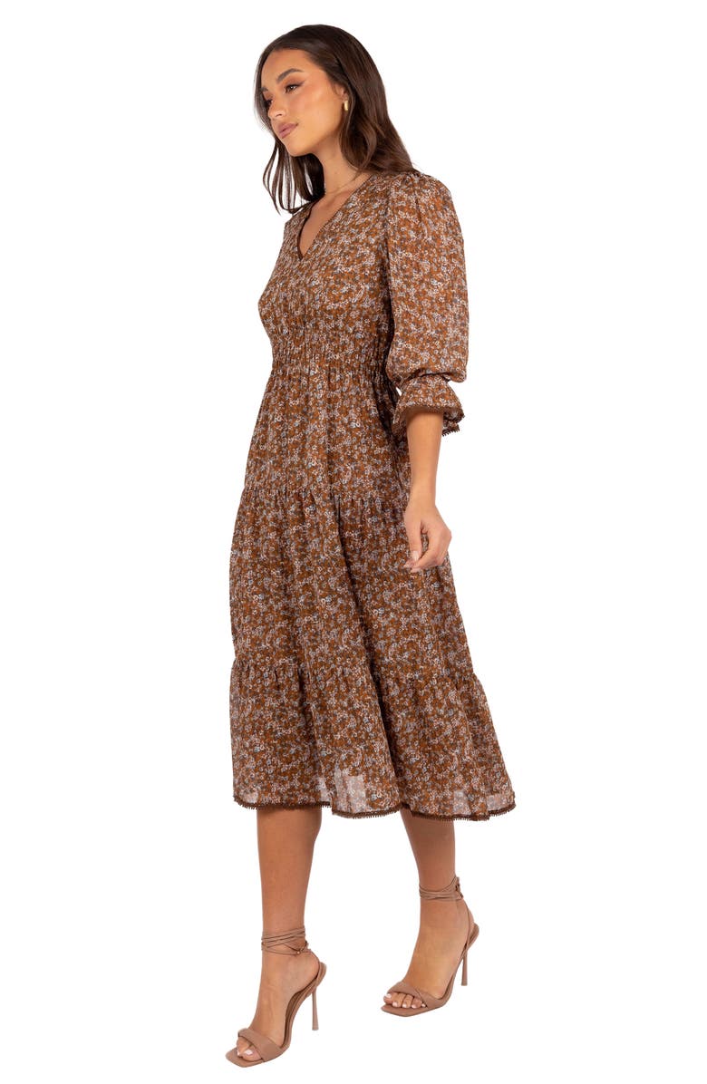 Petal & Pup Simone Floral Print Midi Dress, Alternate, color, Camel
