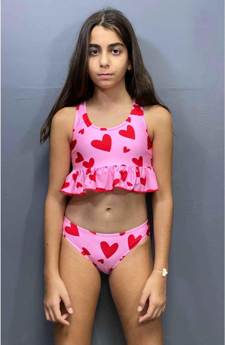NESSI BYRD Sweetheart Print Peplum Two-Piece Bikini, Little Kid-Big Kid, Alternate, color, Pink