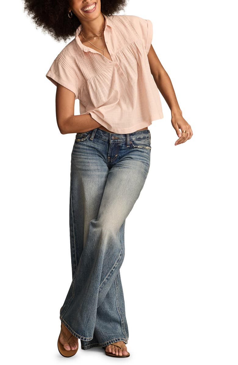 Lucky Brand Lace Inset Pintuck Tunic Shirt, Alternate, color, Peach Whip