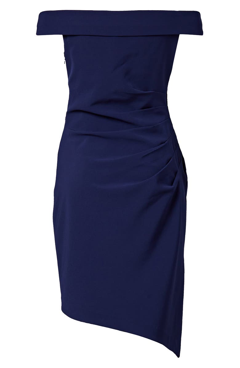 Milly Ally Off the Shoulder Asymmetric Hem Sheath Dress, Alternate, color, Navy