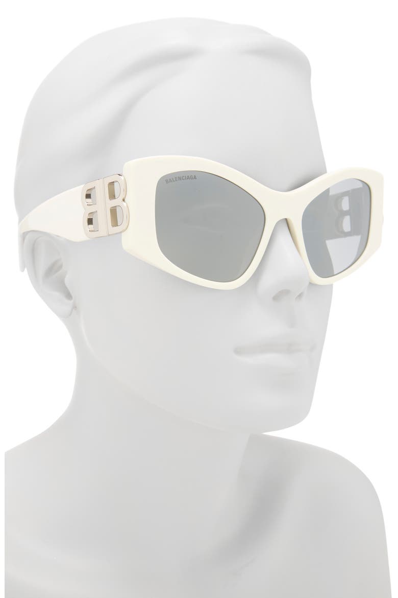 55mm Cat Eye Sunglasses, Alternate, color, WHITE WHITE SILVER