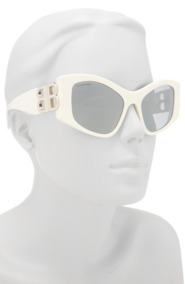 Balenciaga 55mm Cat Eye Sunglasses, Alternate, color, White White Silver