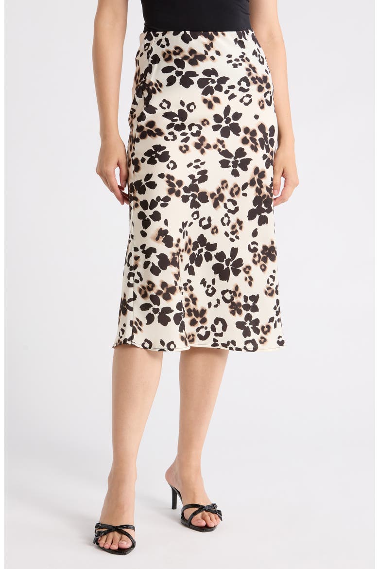 Floral Satin Midi Skirt, Main, color, BEIGE