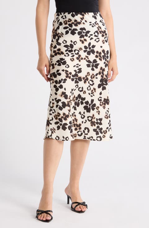 Floral Satin Midi Skirt