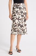 Renee C Floral Satin Midi Skirt